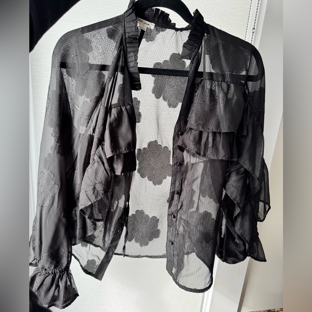 Ultra Pink Black Sheer Floral Blouse
